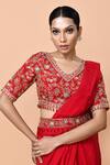 Sayisha_Red Viscose, Organza, Net Embroidery, Pre-draped Saree With Floral Blouse _at_Aza_Fashions