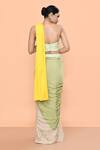 Shop_Sayisha_Green Chinon, Chiffon, Net Embroidery, Colorblock Pre-draped Saree With Blouse _at_Aza_Fashions