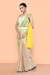 Sayisha_Green Chinon, Chiffon, Net Embroidery, Colorblock Pre-draped Saree With Blouse _Online_at_Aza_Fashions
