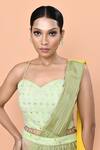 Sayisha_Green Chinon, Chiffon, Net Embroidery, Colorblock Pre-draped Saree With Blouse _at_Aza_Fashions