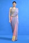 Buy_Sayisha_Pink Chinon, Chiffon, Net Embroidery, Colorblock Pre-draped Saree With Blouse _at_Aza_Fashions