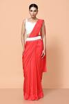 Buy_Sayisha_Red Organza, Viscose, Silk Beads, Solid Draped Saree With Embellished Blouse _at_Aza_Fashions