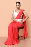 Buy_Sayisha_Red Organza, Viscose, Silk Beads, Solid Draped Saree With Embellished Blouse _Online_at_Aza_Fashions