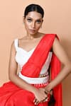 Sayisha_Red Organza, Viscose, Silk Beads, Solid Draped Saree With Embellished Blouse _at_Aza_Fashions