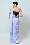 Shop_Sayisha_Sky Blue Chiffon, Net Embroidery V-neck Solid Draped Saree With Blouse _at_Aza_Fashions