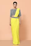 Buy_Sayisha_Yellow Georgette, Net Embroidery Solid Draped Saree With Embellished Blouse _at_Aza_Fashions