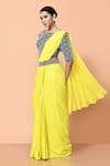 Buy_Sayisha_Yellow Georgette, Net Embroidery Solid Draped Saree With Embellished Blouse _Online_at_Aza_Fashions