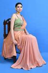 Sayisha_Peach Chinon, Net Mirrors, Solid Draped Saree With Embellished Blouse _Online_at_Aza_Fashions