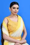 Sayisha_White Chinon, Chiffon, Silk Mirrors, Sequins And Yellow Draped Saree With Blouse _Online_at_Aza_Fashions