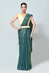 Buy_Sayisha_Green Silk, Net Embroidery, Fringe Embellished Pre-draped Saree With Blouse _at_Aza_Fashions