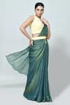 Sayisha_Green Silk, Net Embroidery, Fringe Embellished Pre-draped Saree With Blouse _Online_at_Aza_Fashions