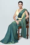 Sayisha_Green Silk, Net Embroidery, Fringe Embellished Pre-draped Saree With Blouse _at_Aza_Fashions