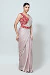 Sayisha_Pink Chiffon, Chinon Sequins, Beads V-neck Shimmer Pre-draped Saree With Blouse _Online_at_Aza_Fashions