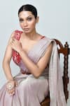 Sayisha_Pink Chiffon, Chinon Sequins, Beads V-neck Shimmer Pre-draped Saree With Blouse _at_Aza_Fashions