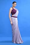 Sayisha_Mauve Chiffon, Chinon Sequins Sweetheart Shimmer Pre-draped Saree With Blouse _at_Aza_Fashions