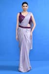 Buy_Sayisha_Mauve Chiffon, Chinon Sequins Sweetheart Shimmer Pre-draped Saree With Blouse _at_Aza_Fashions