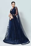Sayisha_Navy Net Embroidery, Sequins V-neck Floral Lehenga Set _Online_at_Aza_Fashions