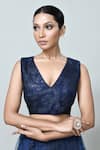 Sayisha_Navy Net Embroidery, Sequins V-neck Floral Lehenga Set _at_Aza_Fashions
