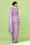 Shop_Sayisha_Mauve Silk, Chinon Embroidery, Solid Pre-draped Saree With Sleeveless Blouse _at_Aza_Fashions