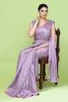 Sayisha_Mauve Silk, Chinon Embroidery, Solid Pre-draped Saree With Sleeveless Blouse _Online_at_Aza_Fashions