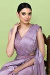 Buy_Sayisha_Mauve Silk, Chinon Embroidery, Solid Pre-draped Saree With Sleeveless Blouse _Online_at_Aza_Fashions