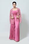 Buy_Sayisha_Pink Silk Round , Scoop Lace Work Cape Palazzo Set _at_Aza_Fashions