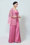 Sayisha_Pink Silk Round , Scoop Lace Work Cape Palazzo Set _Online_at_Aza_Fashions