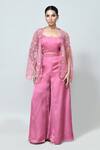 Buy_Sayisha_Pink Silk Round , Scoop Lace Work Cape Palazzo Set _Online_at_Aza_Fashions