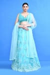 Buy_Sayisha_Blue Net, Embroidery, V-neck Floral Lehenga Set _at_Aza_Fashions