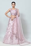 Buy_Sayisha_Mauve Net Sequins, Embroidery, Feathers Round Geometric Embellished Lehenga Set _at_Aza_Fashions
