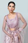 Sayisha_Mauve Net Sequins, Embroidery, Feathers Round Geometric Embellished Lehenga Set _at_Aza_Fashions