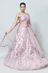 Buy_Sayisha_Mauve Net Sequins, Embroidery, Feathers Round Geometric Embellished Lehenga Set 