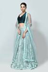 Buy_Sayisha_Mint Net, Silk Embroidery, Sequins V-, Halter Lehenga Set _Online_at_Aza_Fashions