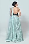 Shop_Sayisha_Mint Net, Silk Embroidery, Sequins V-, Halter Lehenga Set _at_Aza_Fashions