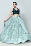 Buy_Sayisha_Mint Net, Silk Embroidery, Sequins V-, Halter Lehenga Set 