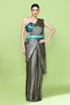 Sayisha_Gray Organza, Net, Polyester Sequins Pre-draped Saree With Embellished Blouse _Online_at_Aza_Fashions