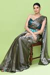 Sayisha_Gray Organza, Net, Polyester Sequins Pre-draped Saree With Embellished Blouse _at_Aza_Fashions