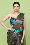 Buy_Sayisha_Gray Organza, Net, Polyester Sequins Pre-draped Saree With Embellished Blouse 