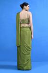 Shop_Sayisha_Green Chinon, Chiffon, Net Embroidery, Pre-draped Saree With Embellished Blouse _at_Aza_Fashions