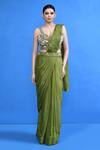 Buy_Sayisha_Green Chinon, Chiffon, Net Embroidery, Pre-draped Saree With Embellished Blouse _at_Aza_Fashions