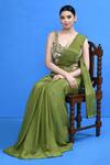 Sayisha_Green Chinon, Chiffon, Net Embroidery, Pre-draped Saree With Embellished Blouse _Online_at_Aza_Fashions