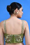 Sayisha_Green Chinon, Chiffon, Net Embroidery, Pre-draped Saree With Embellished Blouse _at_Aza_Fashions