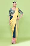 Buy_Sayisha_Yellow Chinon, Chiffon, Brocade Embroidery Pre-draped Saree With Blouse _at_Aza_Fashions