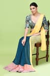 Sayisha_Yellow Chinon, Chiffon, Brocade Embroidery Pre-draped Saree With Blouse _Online_at_Aza_Fashions