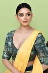 Buy_Sayisha_Yellow Chinon, Chiffon, Brocade Embroidery Pre-draped Saree With Blouse _Online_at_Aza_Fashions