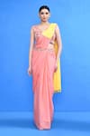 Buy_Sayisha_Pink Chinon, Chiffon, Silk Embroidery, Beads, Pre-draped Saree With Blouse _at_Aza_Fashions