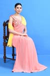 Sayisha_Pink Chinon, Chiffon, Silk Embroidery, Beads, Pre-draped Saree With Blouse _Online_at_Aza_Fashions
