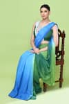 Sayisha_Blue Chinon, Chiffon, Muslin Embroidery, Colorblock Pre-draped Saree With Blouse _Online_at_Aza_Fashions