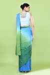 Shop_Sayisha_Blue Chinon, Chiffon, Muslin Embroidery, Colorblock Pre-draped Saree With Blouse _at_Aza_Fashions