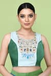Buy_Sayisha_Blue Chinon, Chiffon, Muslin Embroidery, Colorblock Pre-draped Saree With Blouse _Online_at_Aza_Fashions